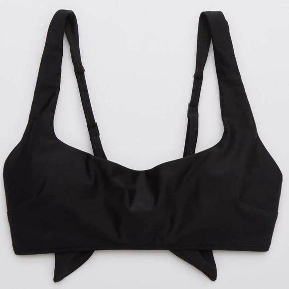 New AERIE Scoop Bikini Top in Black Tie Back Sz M - Picture 4 of 10